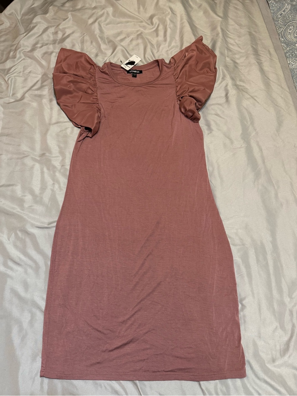 Express Mauve Puff Sleeve Midi Dress